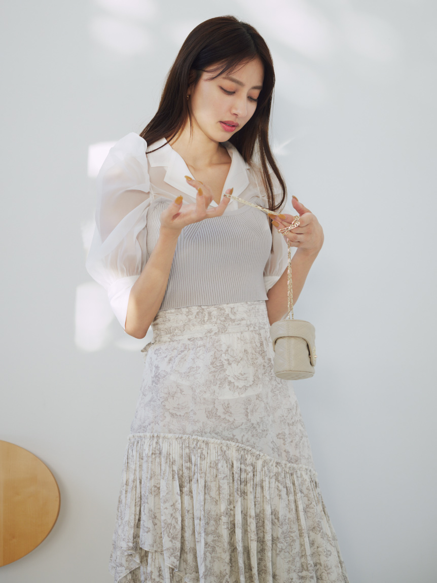 大人 可愛い 服  Fubail ニットビスチェオーガンジーブラウス / トップス