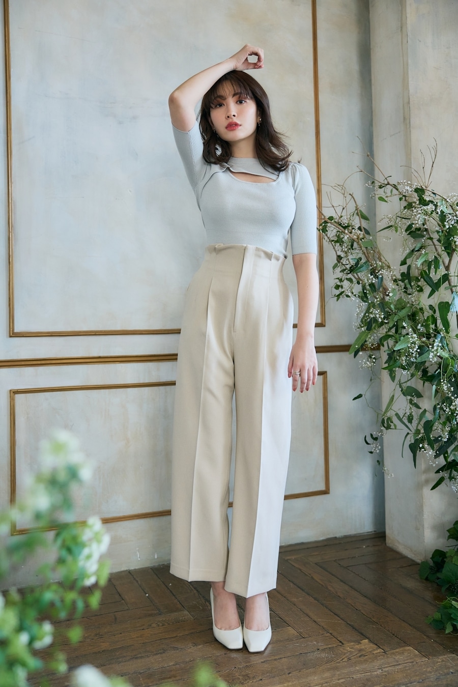 Fubail / Cutout Ribbed Stretch-Knit Top