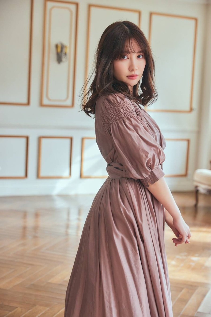 Airy Volume Sleeve Dress - blush pink