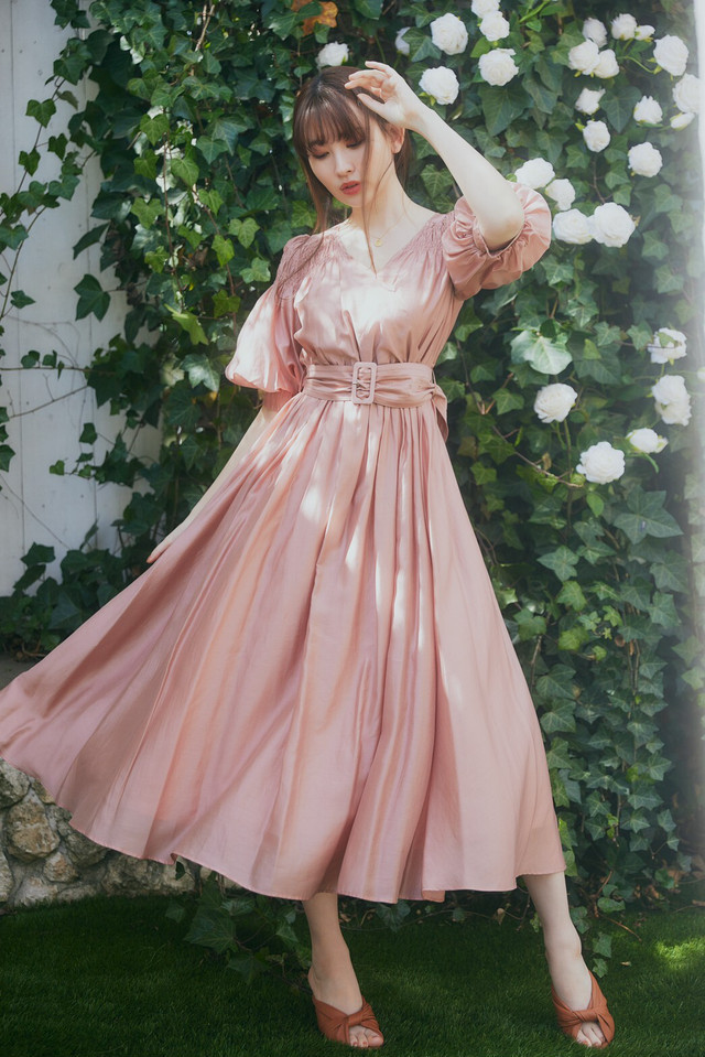 Airy Volume Sleeve Dress - blush pink