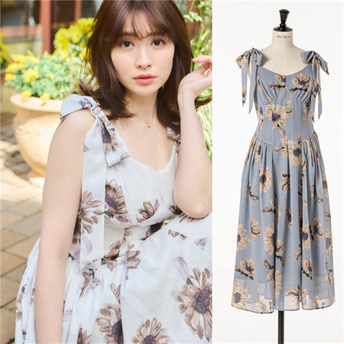 herlipto☆sunflower-printed midi dress②