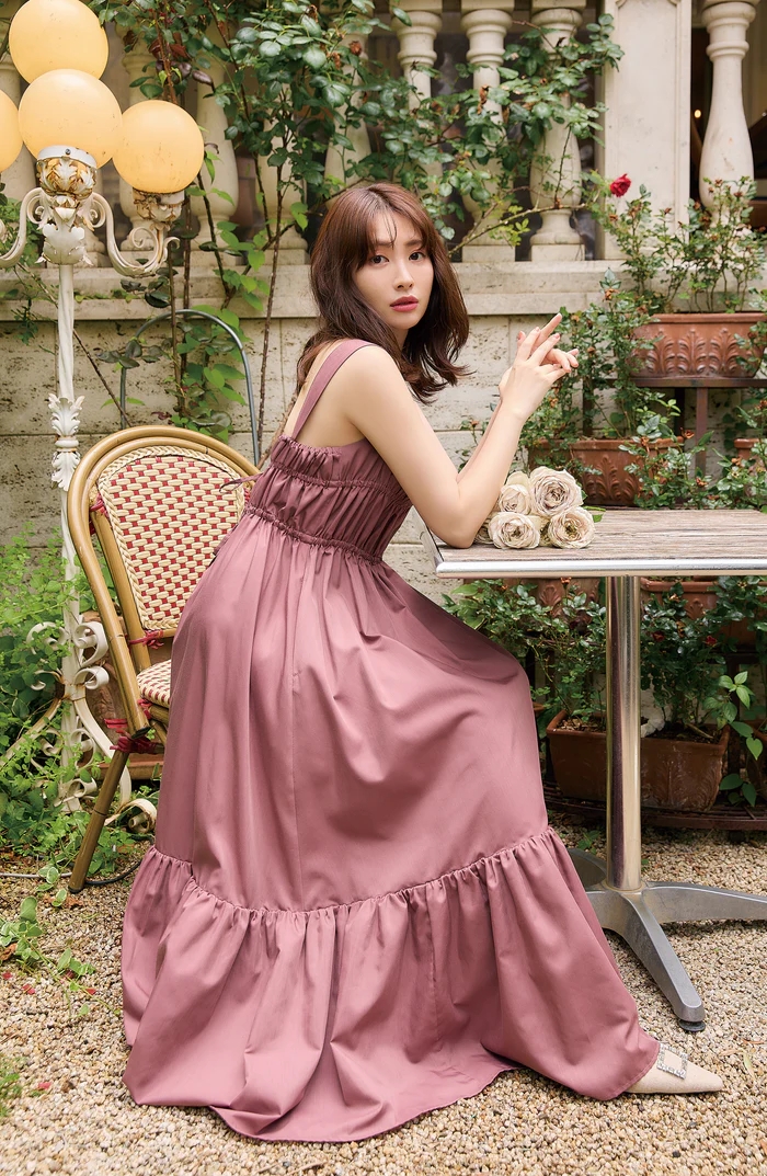 Double Bow Summer Long Dress plum Sサイズ