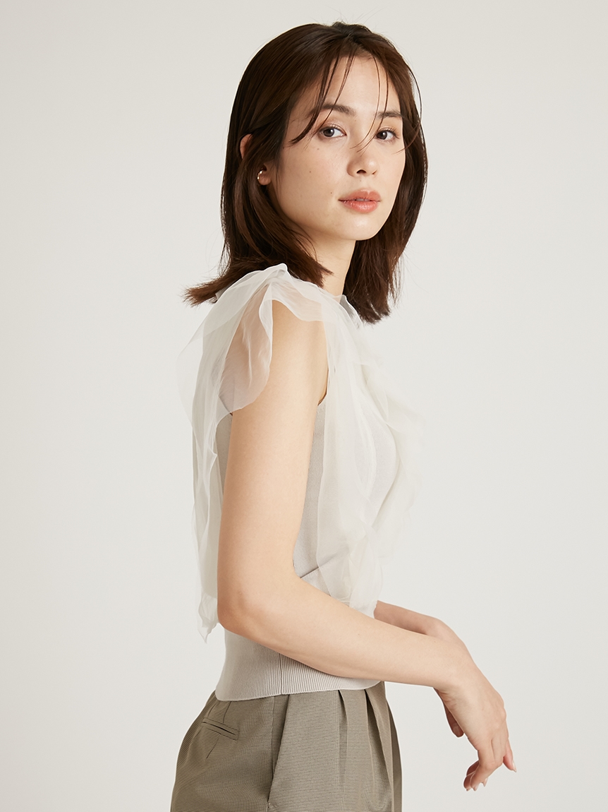 Fubail / Sustainableチュールスリーブニットプルオーバー