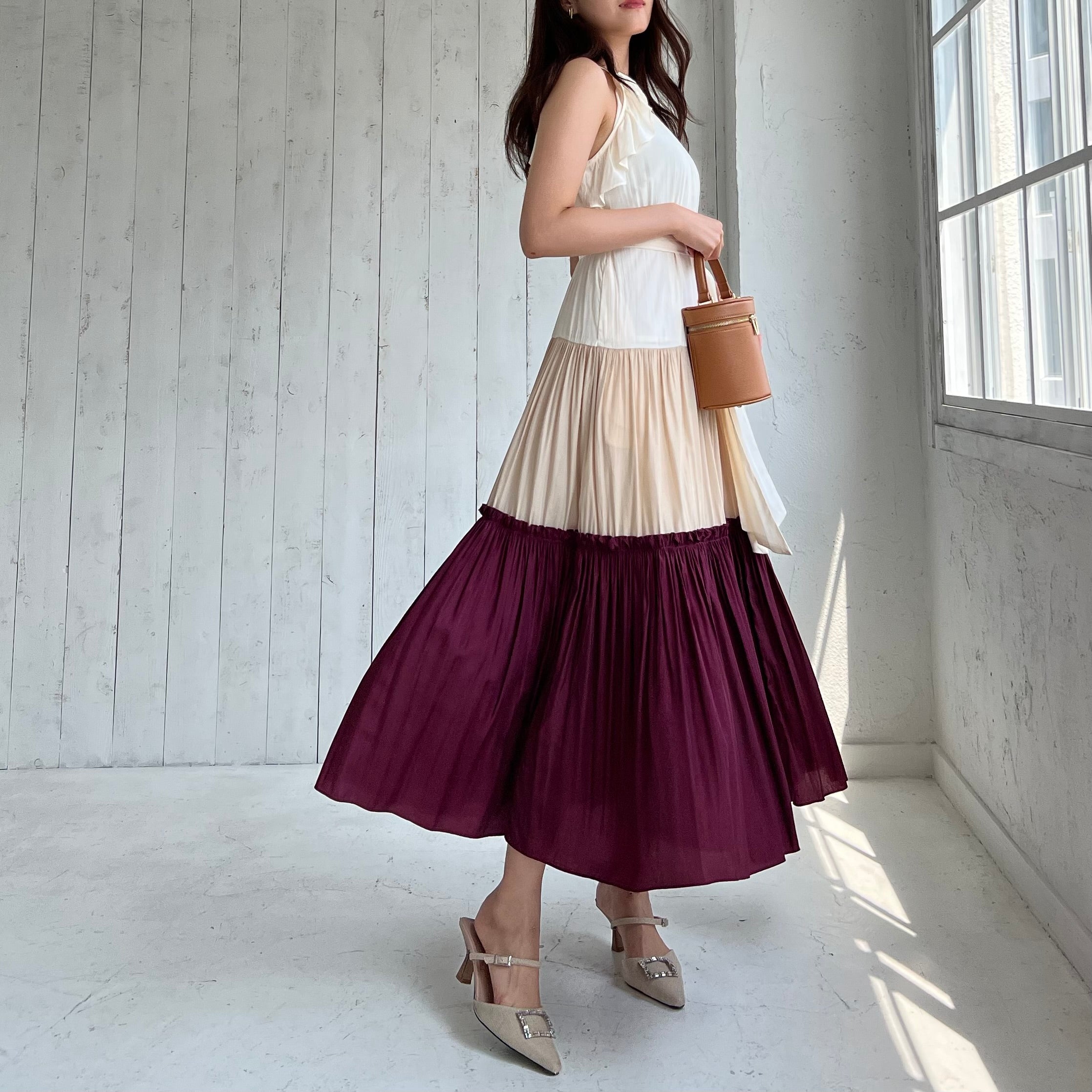 Color blocking Belted Long dress