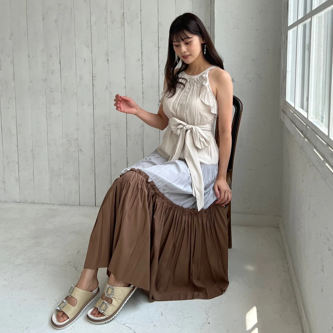 Herlipto❤︎Color Blocking Belted LongDress-