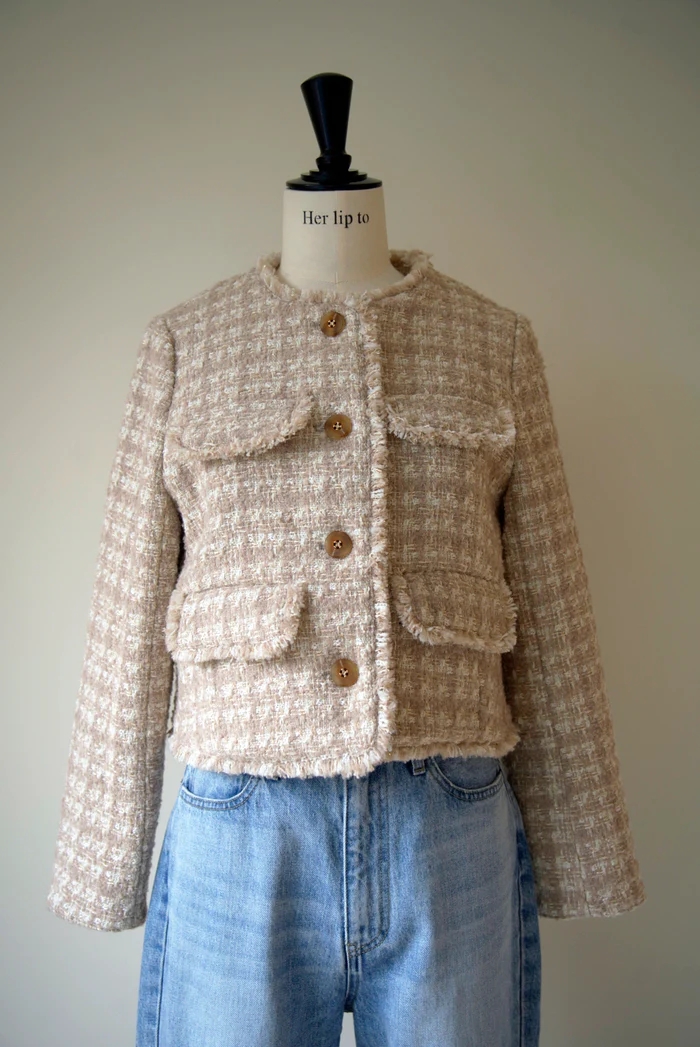 Her lip to Wool-Blend Fancy Tweed Jacket