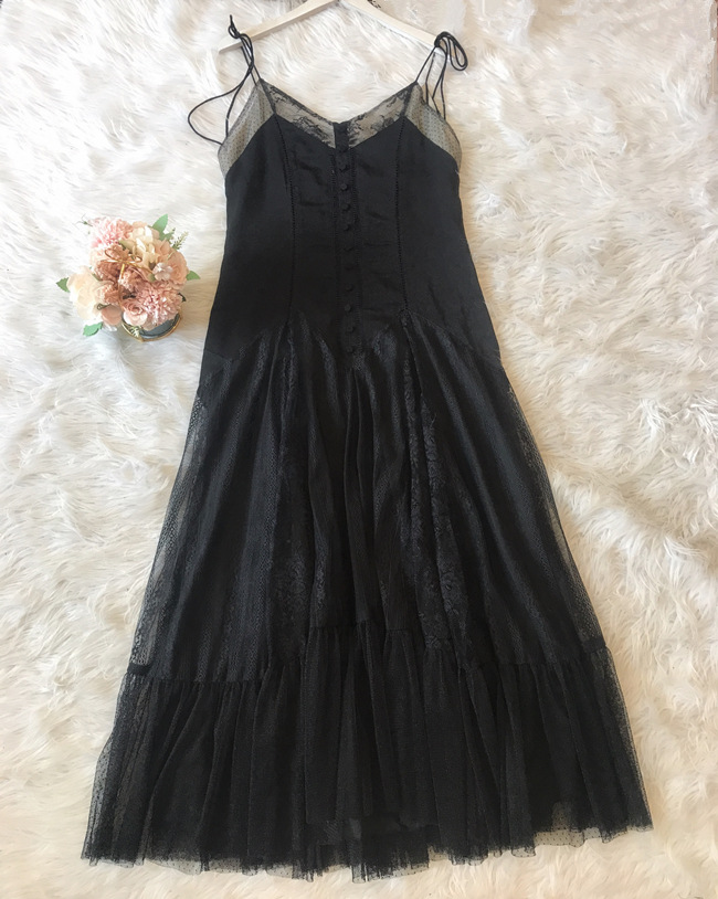 Her lip to Lace-Trimmed Satin Cami Dress - ワンピース