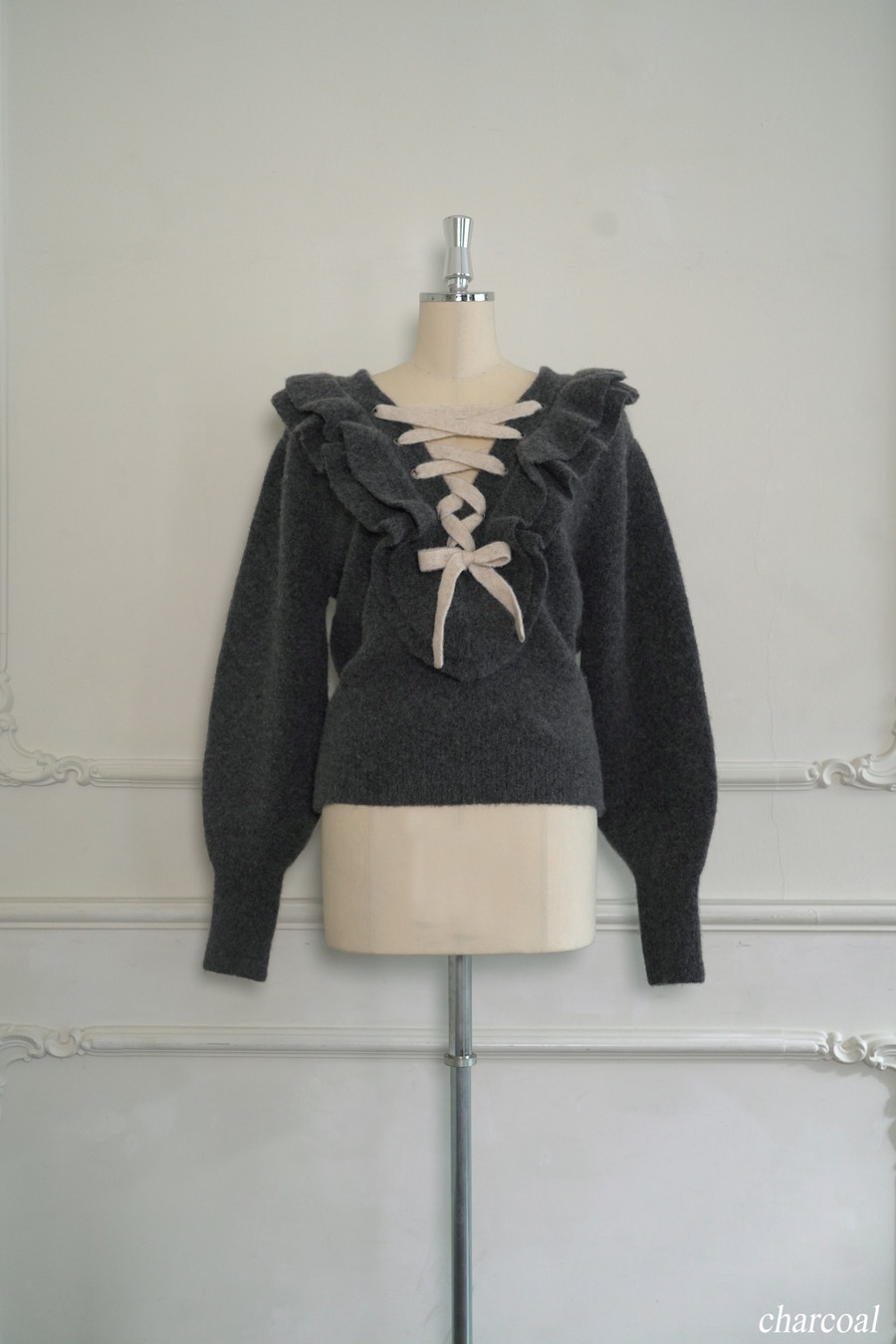 Lace Up Wool-blend Pullover チャコール