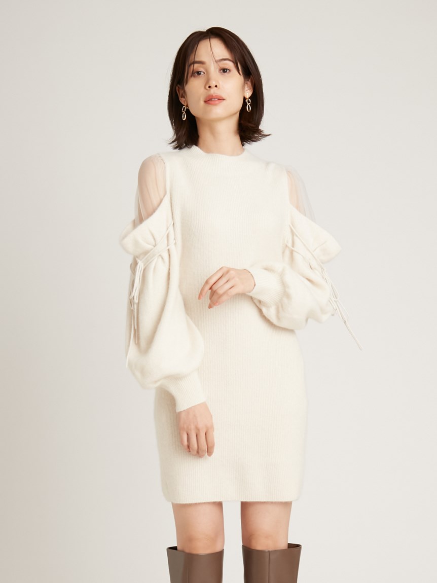 Fubail / シースルーショルダーミニニットワンピース Fubail / シースルーショルダーミニニットワンピース