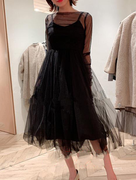 Fubail バックレースチュールロングワンピース