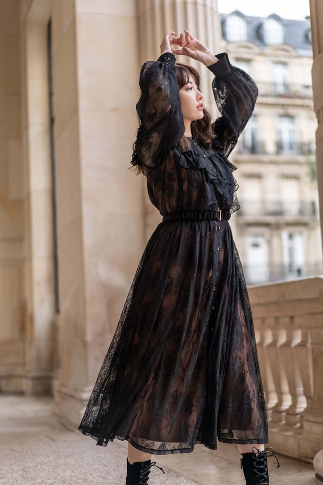 her lip to Scallop Belted Lace Dress [S] - ロングワンピース