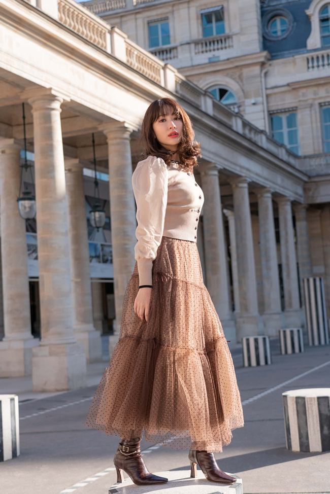 即納❗️ Layered Dot Tulle Long Skirt